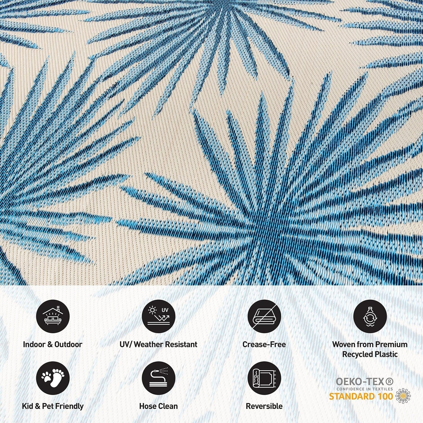 Tapis d'extérieur réversibles en plastique recyclé à motifs floraux tropicaux de la World Rug Gallery