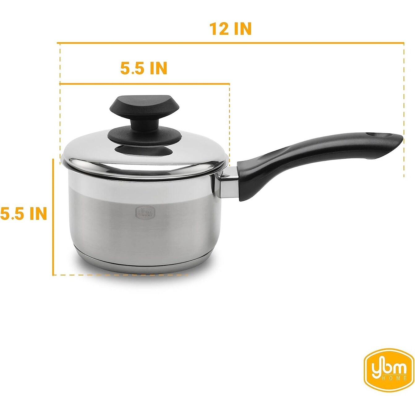 Marmite à sauce professionnelle YBM Home en acier inoxydable 18/10, avec couvercle et base capsule triple épaisseur, compatible induction.