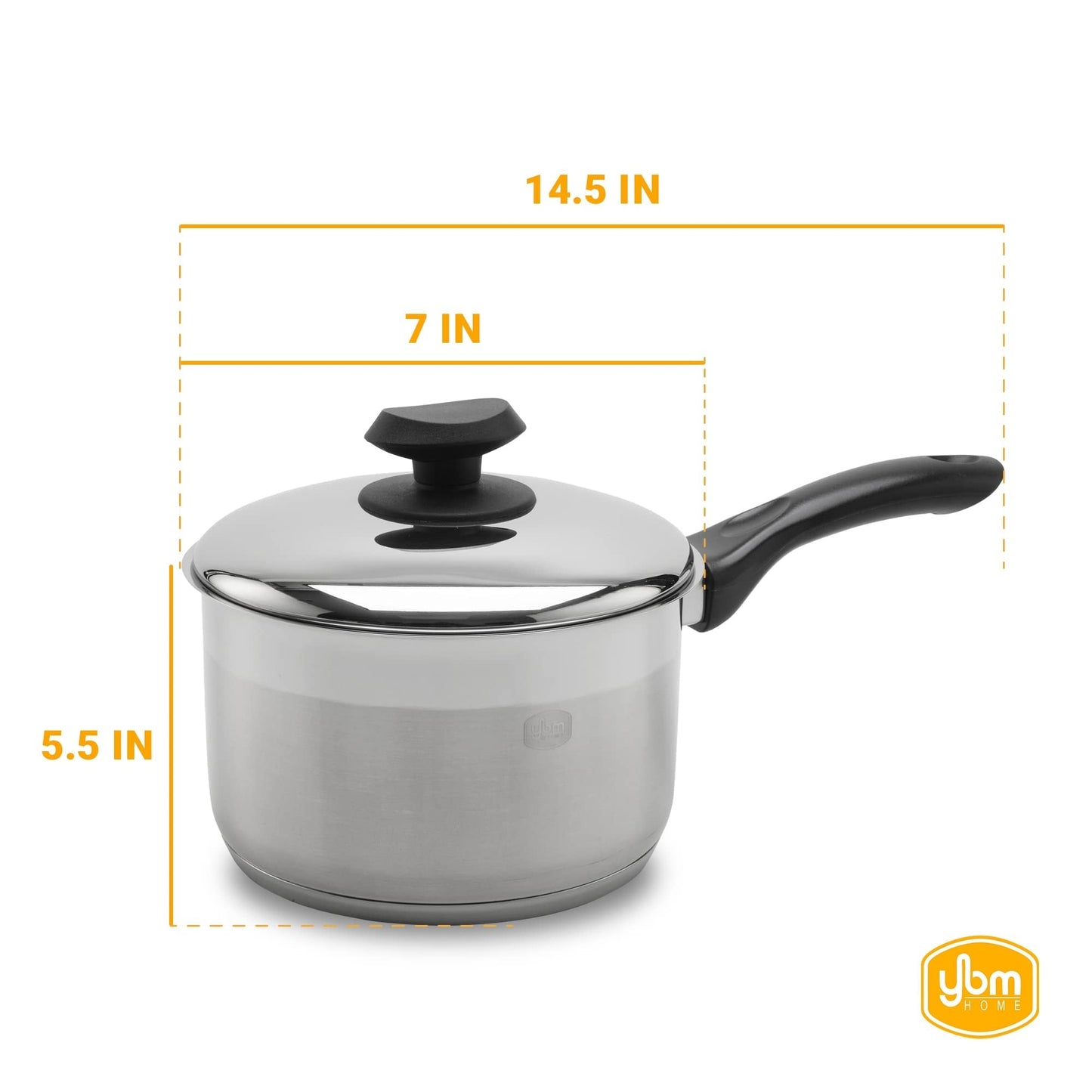 Marmite à sauce professionnelle YBM Home en acier inoxydable 18/10, avec couvercle et base capsule triple épaisseur, compatible induction.