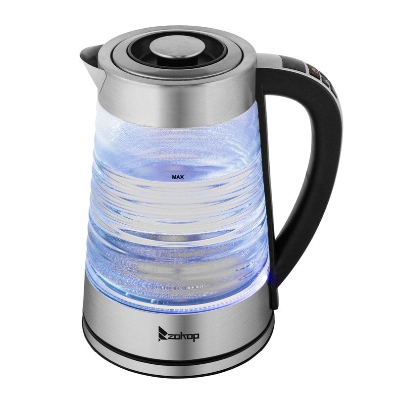 Bouilloire électrique ZOKOP 0,58 gal 1 200 W en verre borosilicaté avec poignée électronique