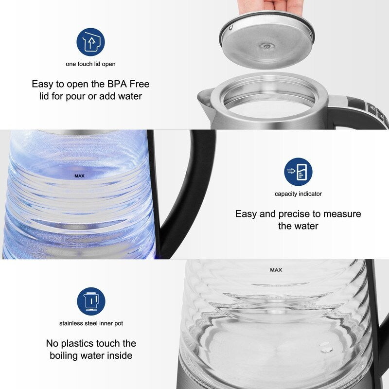 Bouilloire électrique ZOKOP 0,58 gal 1 200 W en verre borosilicaté avec poignée électronique