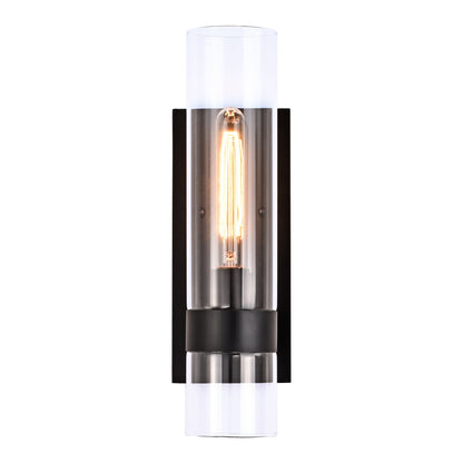 Applique murale cylindrique en verre transparent à 1 lumière