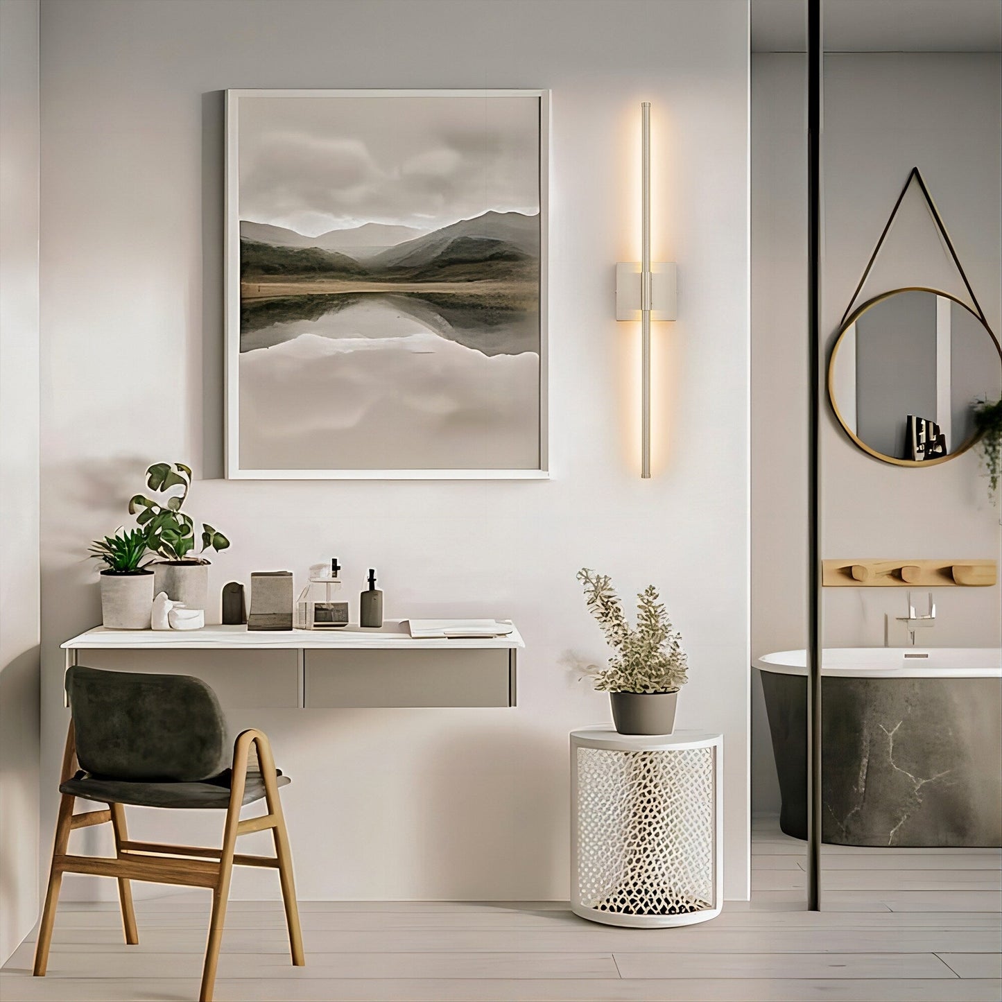 Applique murale linéaire moderne à 1 ampoule, noire/dorée/nickel, à LED, à intensité variable, pour salle de bain