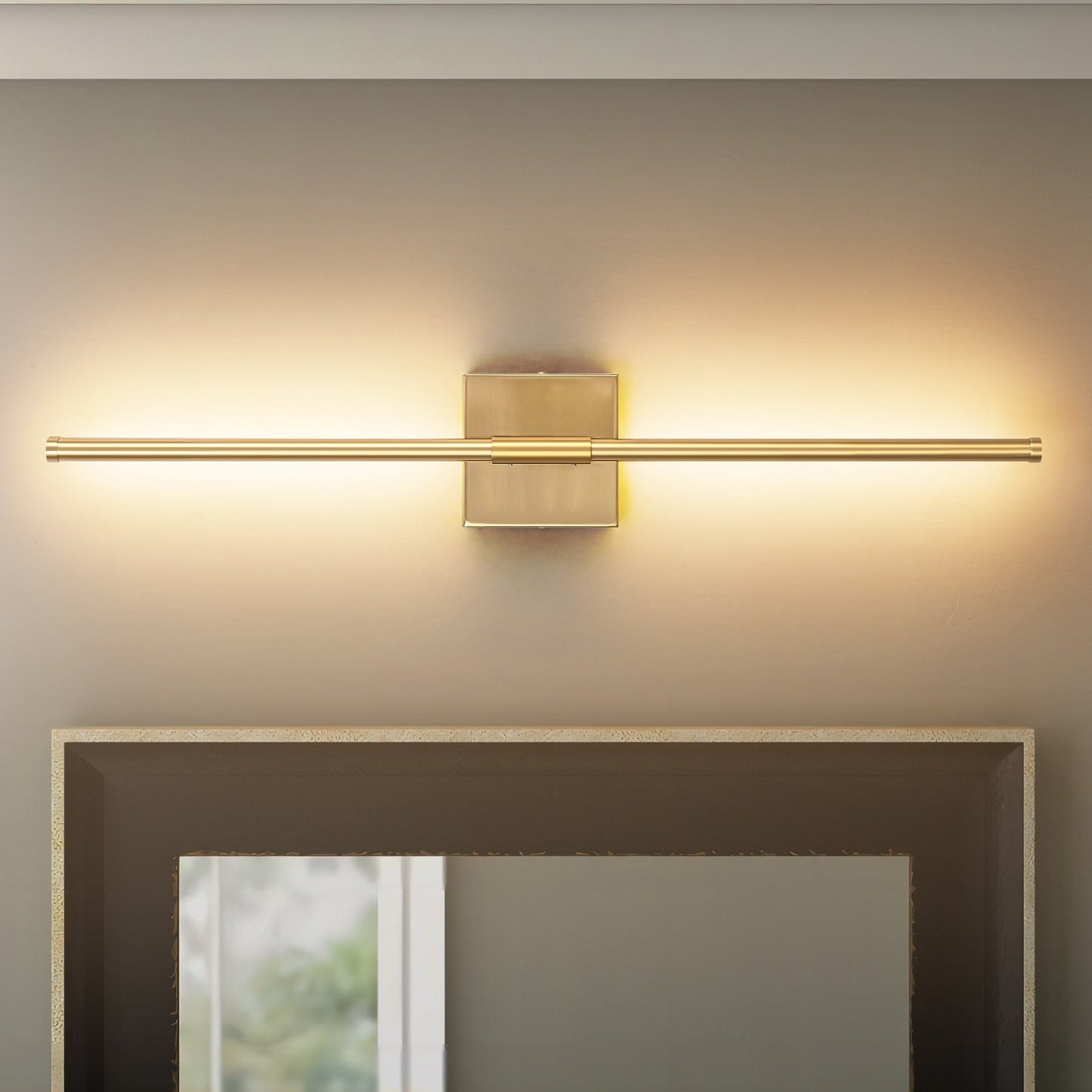 Applique murale linéaire moderne à 1 ampoule, noire/dorée/nickel, à LED, à intensité variable, pour salle de bain