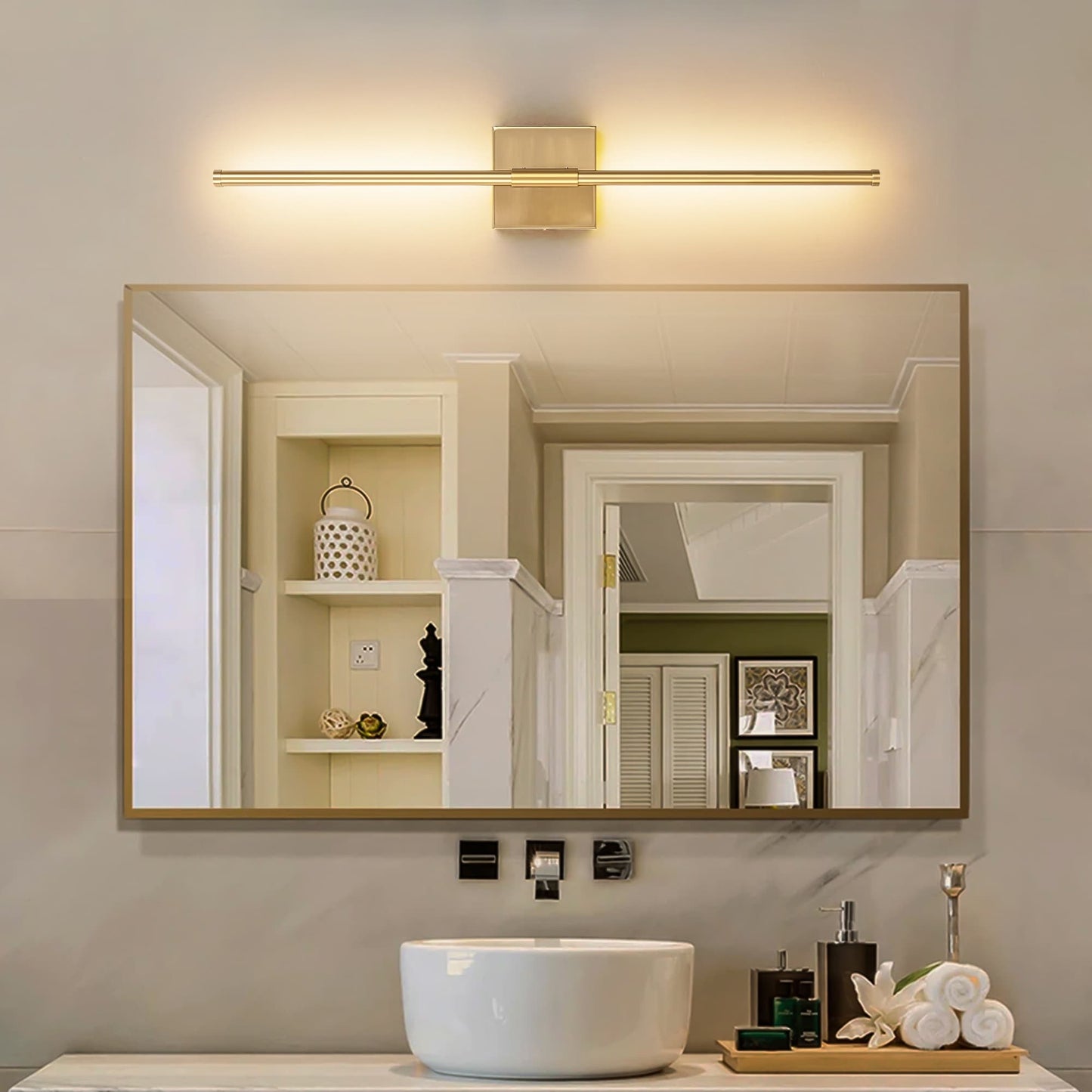 Applique murale linéaire moderne à 1 ampoule, noire/dorée/nickel, à LED, à intensité variable, pour salle de bain