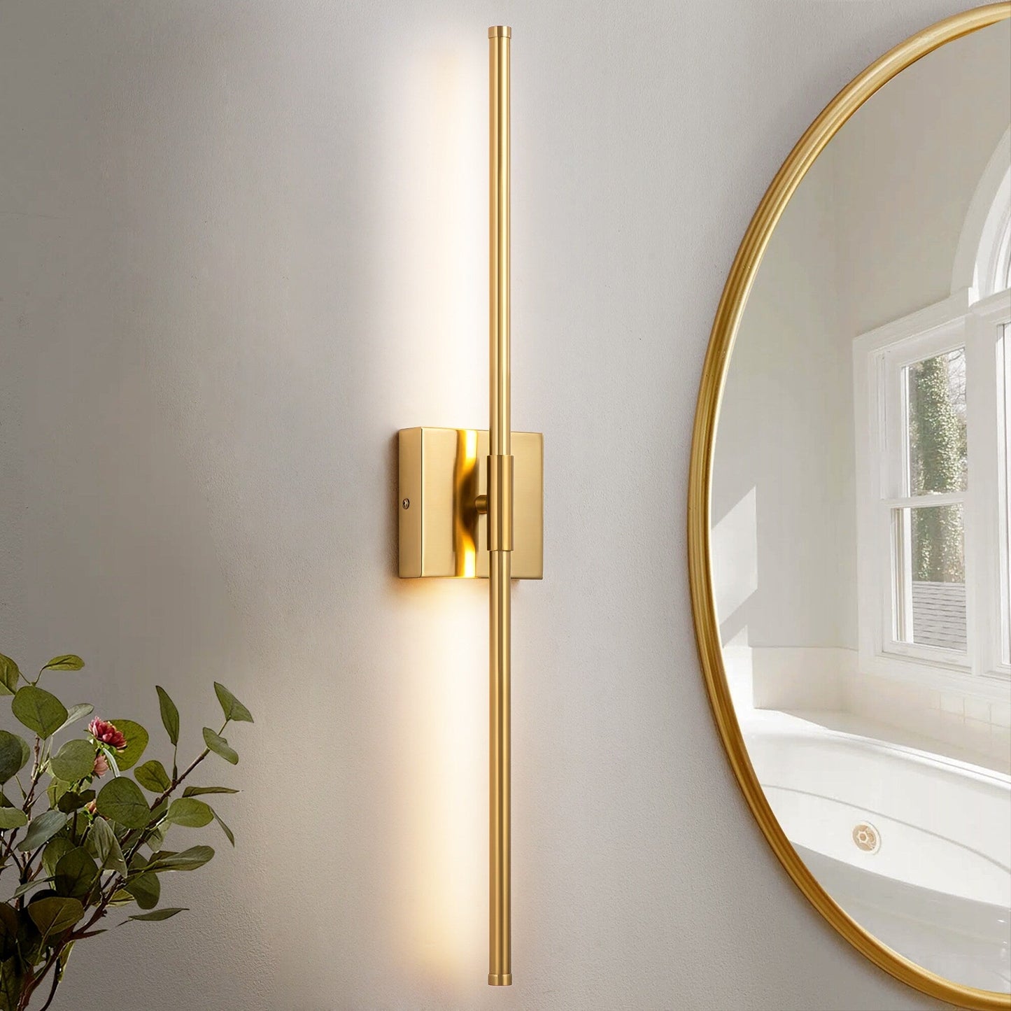Applique murale linéaire moderne à 1 ampoule, noire/dorée/nickel, à LED, à intensité variable, pour salle de bain