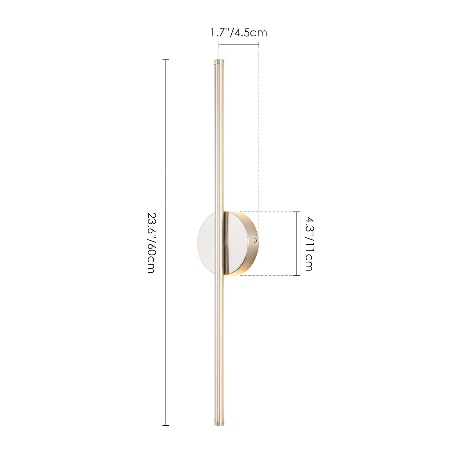 Applique murale linéaire moderne à 1 ampoule, noire/dorée/nickel, à LED, à intensité variable, pour salle de bain