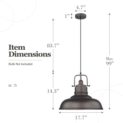 Suspension à dôme en métal de style industriel à 1 ampoule, finition bronze huilé