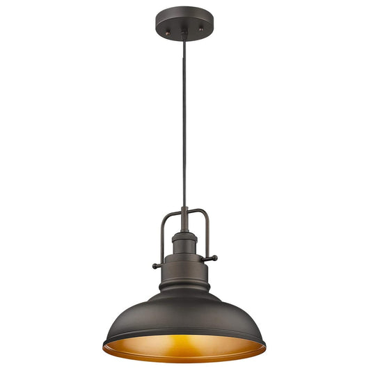 Suspension à dôme en métal de style industriel à 1 ampoule, finition bronze huilé