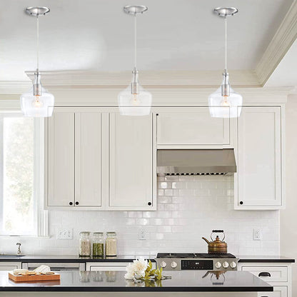 Suspension en verre transparent en forme de larme pour îlot de cuisine à 1 lumière (1 ou 3 packs au choix)