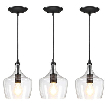 Suspension en verre transparent en forme de larme pour îlot de cuisine à 1 lumière (1 ou 3 packs au choix)