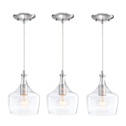 Suspension en verre transparent en forme de larme pour îlot de cuisine à 1 lumière (1 ou 3 packs au choix)