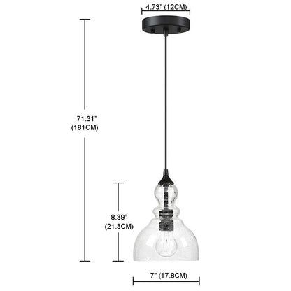 Suspension en verre grainé en forme de larme pour îlot de cuisine à 1 lumière avec finition noire, paquet de 3