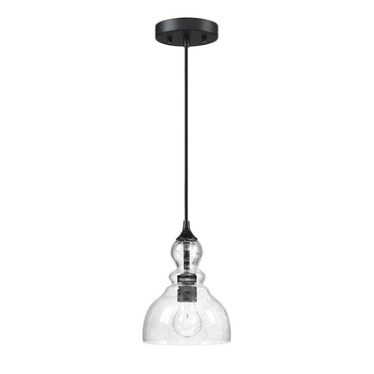 Suspension en verre grainé en forme de larme pour îlot de cuisine à 1 lumière avec finition noire, paquet de 3