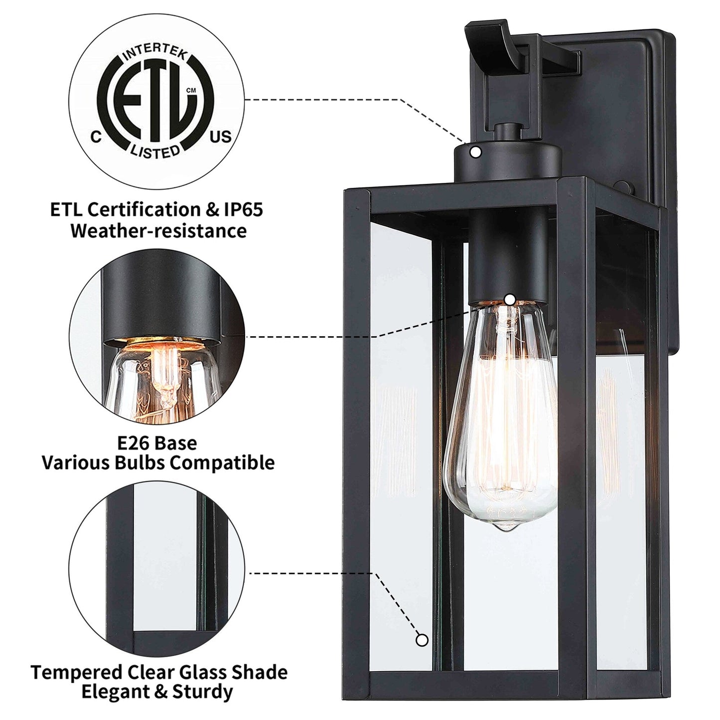 Lanterne murale d'extérieur moderne noire mate à 1 ampoule