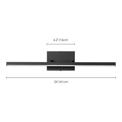 Applique murale LED intégrée, linéaire et moderne, noire, à 1 ampoule, à intensité variable et rotative, pour salle de bain