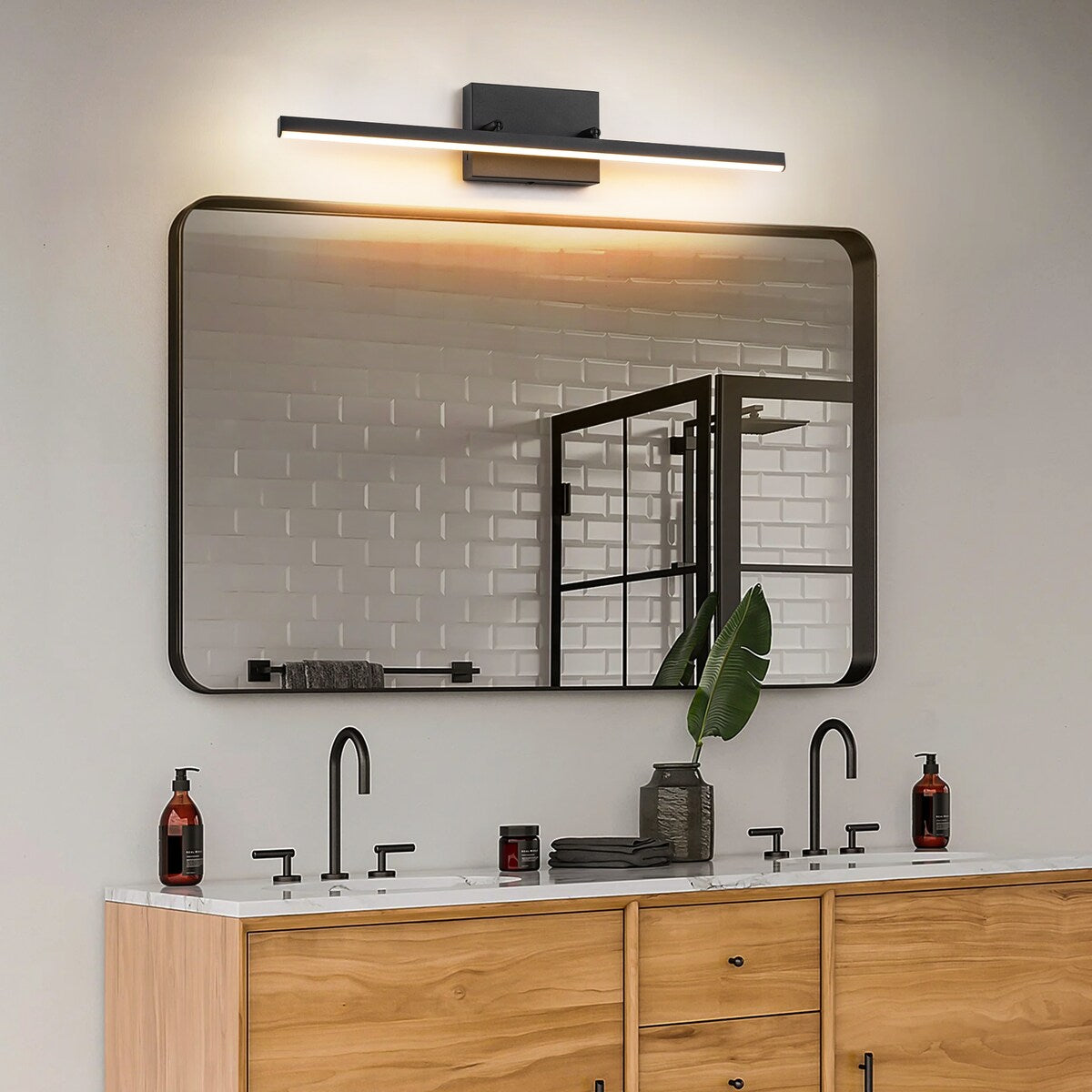 Applique murale LED intégrée, linéaire et moderne, noire, à 1 ampoule, à intensité variable et rotative, pour salle de bain