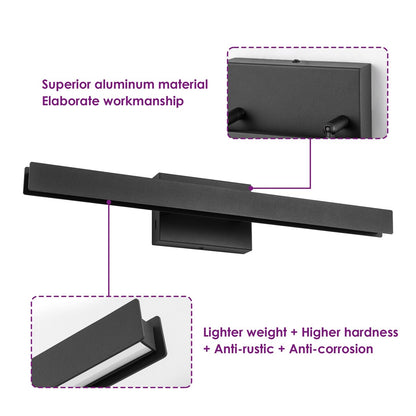 Applique murale LED intégrée, linéaire et moderne, noire, à 1 ampoule, à intensité variable et rotative, pour salle de bain
