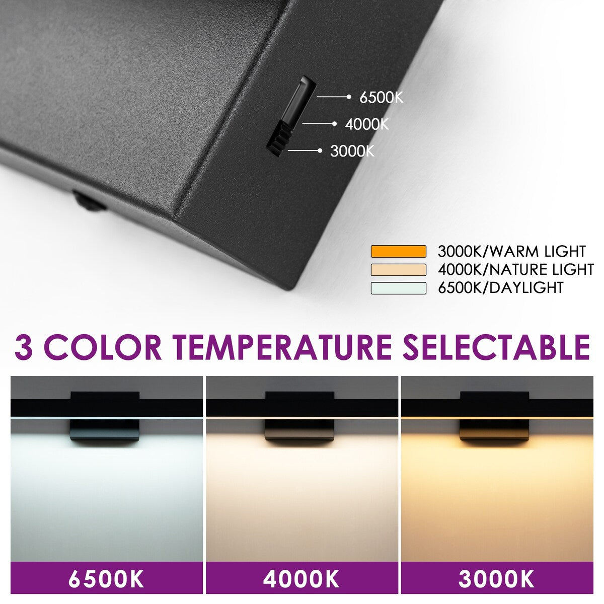 Applique murale LED intégrée, linéaire et moderne, noire, à 1 ampoule, à intensité variable et rotative, pour salle de bain