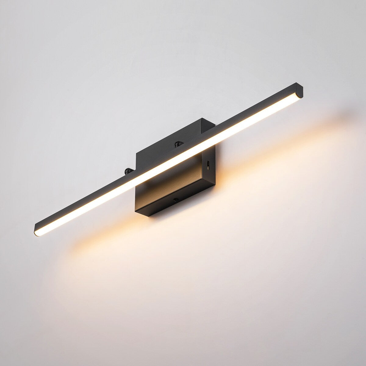 Applique murale LED intégrée, linéaire et moderne, noire, à 1 ampoule, à intensité variable et rotative, pour salle de bain