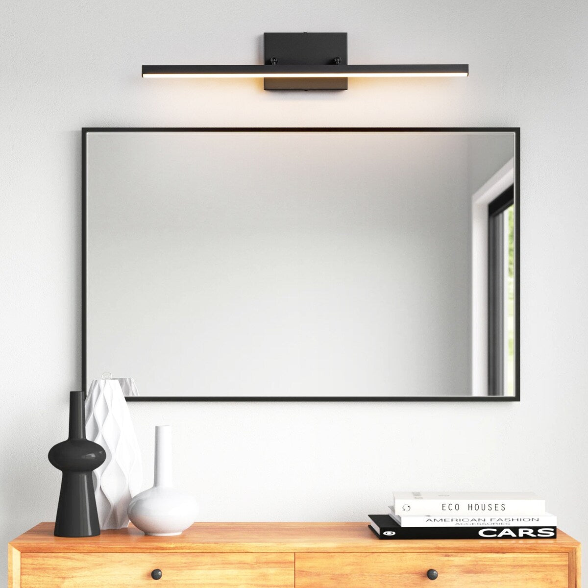 Applique murale LED intégrée, linéaire et moderne, noire, à 1 ampoule, à intensité variable et rotative, pour salle de bain