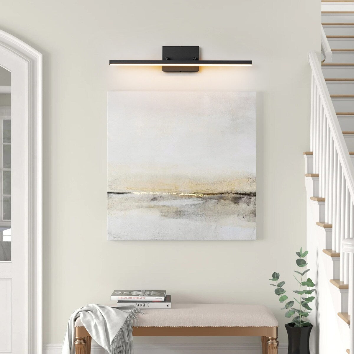 Applique murale LED intégrée, linéaire et moderne, noire, à 1 ampoule, à intensité variable et rotative, pour salle de bain