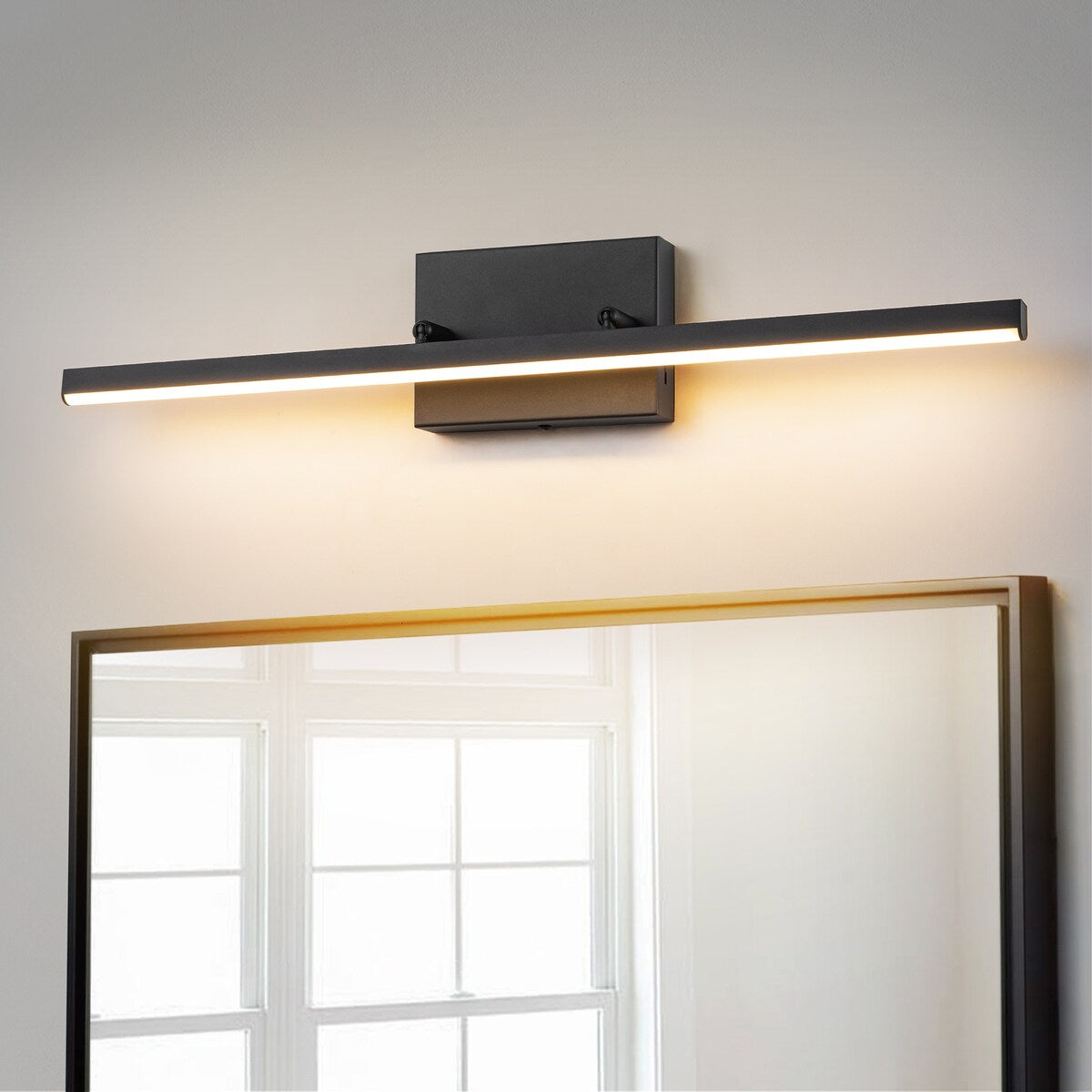 Applique murale LED intégrée, linéaire et moderne, noire, à 1 ampoule, à intensité variable et rotative, pour salle de bain