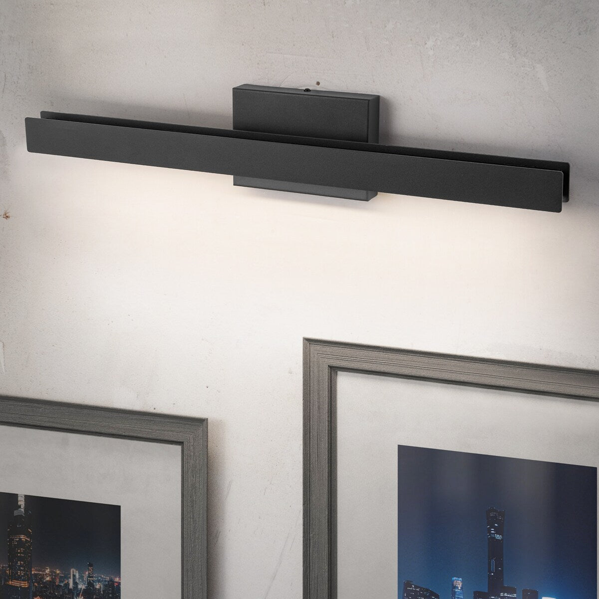 Applique murale LED intégrée, linéaire et moderne, noire, à 1 ampoule, à intensité variable et rotative, pour salle de bain