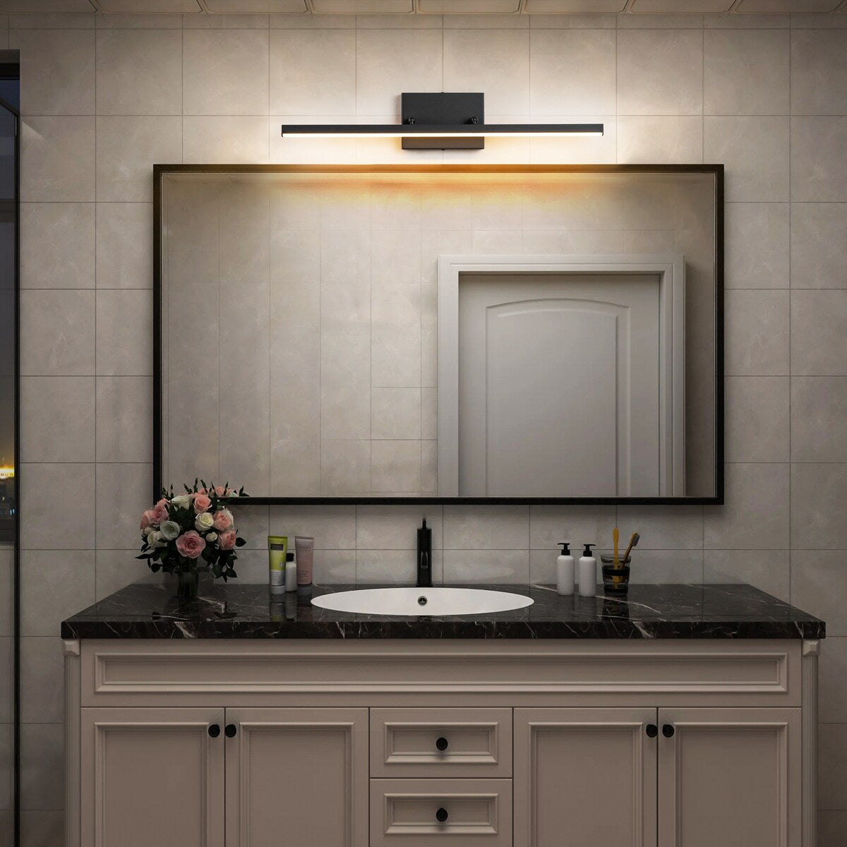 Applique murale LED intégrée, linéaire et moderne, noire, à 1 ampoule, à intensité variable et rotative, pour salle de bain