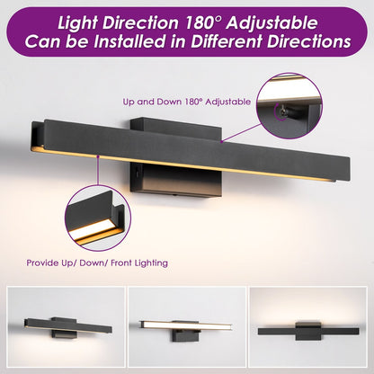 Applique murale LED intégrée, linéaire et moderne, noire, à 1 ampoule, à intensité variable et rotative, pour salle de bain