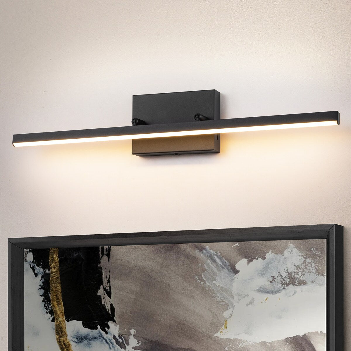 Applique murale LED intégrée, linéaire et moderne, noire, à 1 ampoule, à intensité variable et rotative, pour salle de bain