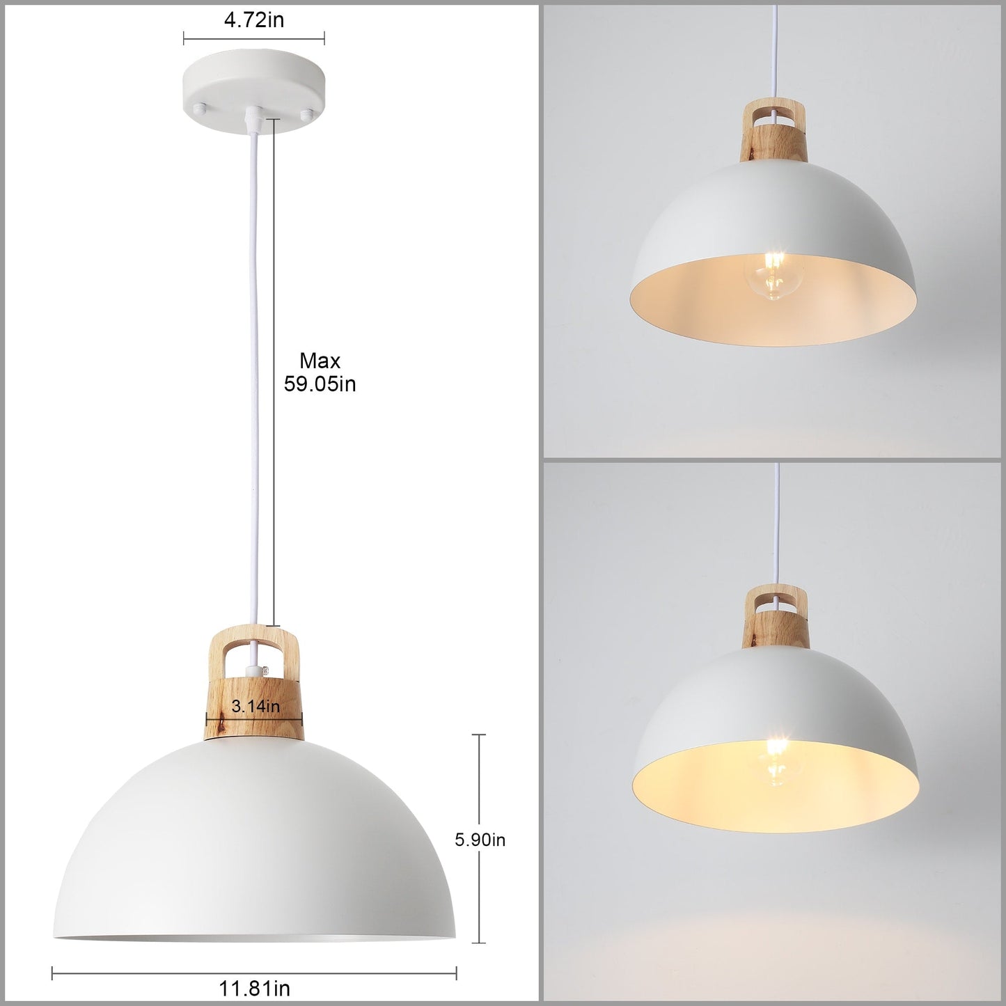Luminaire suspendu moderne à 1 lumière avec interrupteur enfichable pour îlot de cuisine