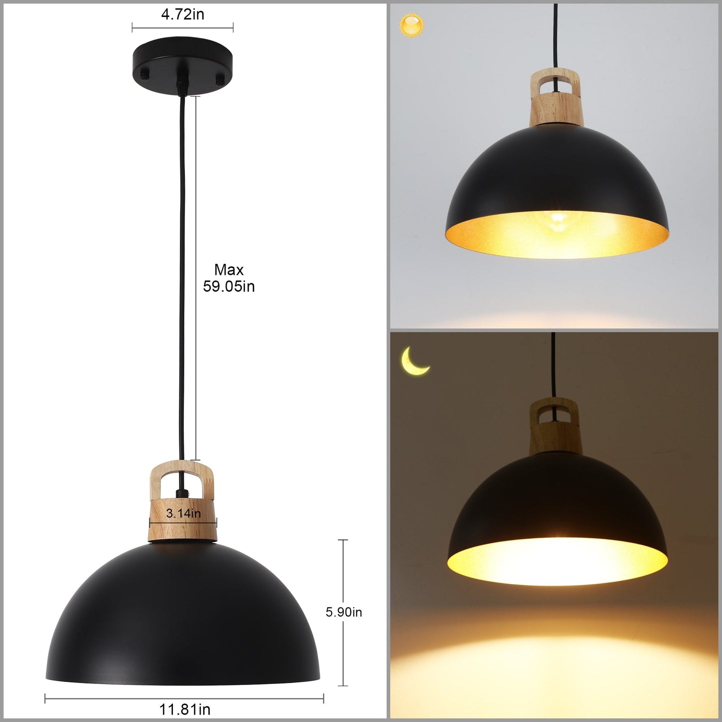 Luminaire suspendu moderne à 1 lumière avec interrupteur enfichable pour îlot de cuisine