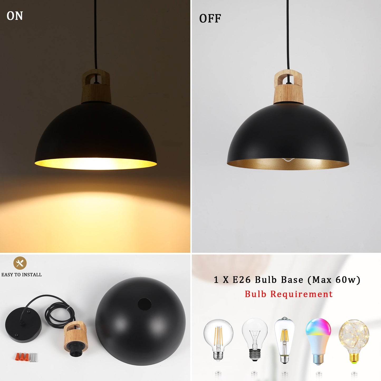 Luminaire suspendu moderne à 1 lumière avec interrupteur enfichable pour îlot de cuisine