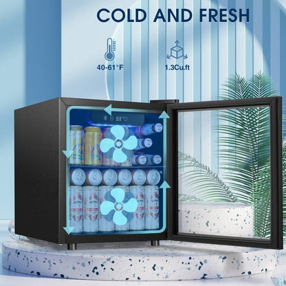 Réfrigérateur à boissons de 1,3 pi³ - Mini-réfrigérateur pour 48 canettes et 12 bouteilles, porte en verre, commande tactile électronique