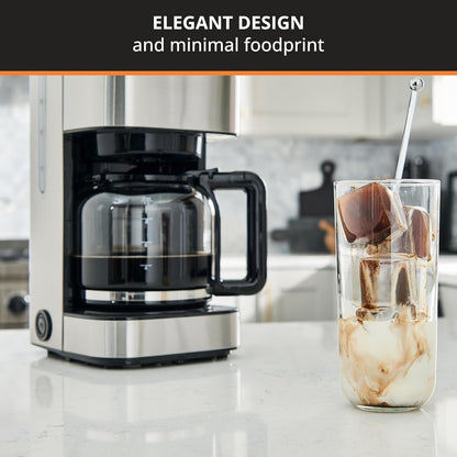 Cafetière filtre 10 tasses, affichage numérique, finition en acier inoxydable, minuterie programmable, arrêt automatique
