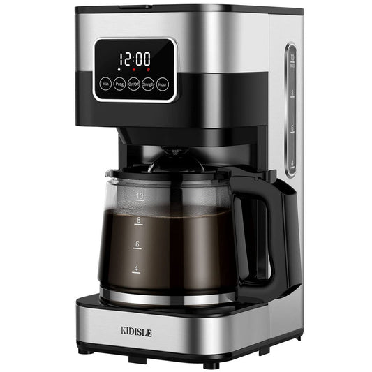 Cafetière programmable 10 tasses 2.0, cafetière filtre avec écran tactile, carafe en verre, plaque chauffante, infusions normales et fortes