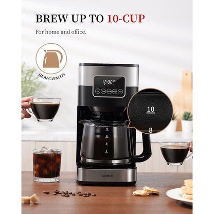 Cafetière programmable 10 tasses 2.0, cafetière filtre avec écran tactile, carafe en verre, plaque chauffante, infusions normales et fortes
