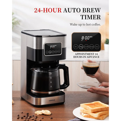 Cafetière programmable 10 tasses 2.0, cafetière filtre avec écran tactile, carafe en verre, plaque chauffante, infusions normales et fortes