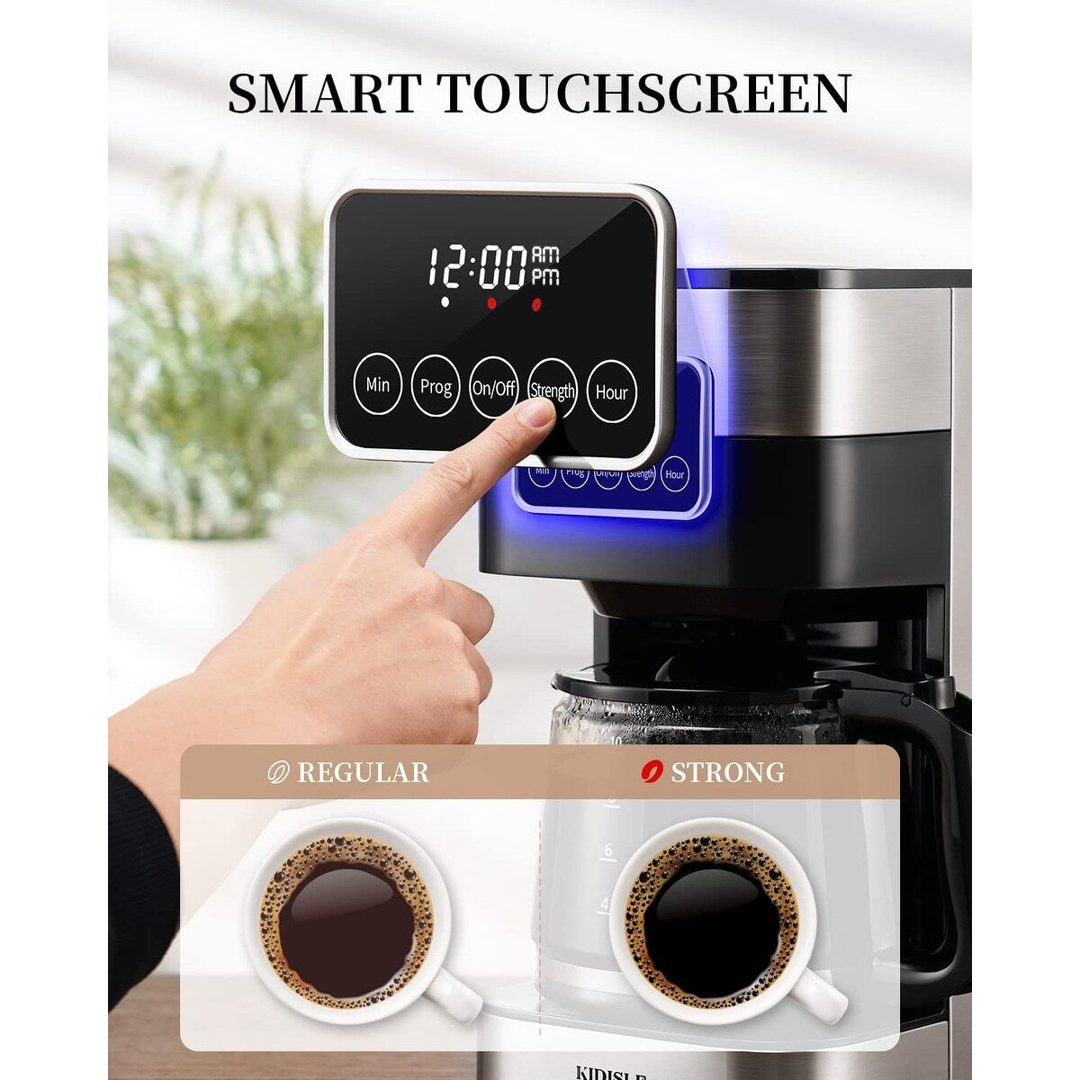 Cafetière programmable 10 tasses 2.0, cafetière filtre avec écran tactile, carafe en verre, plaque chauffante, infusions normales et fortes