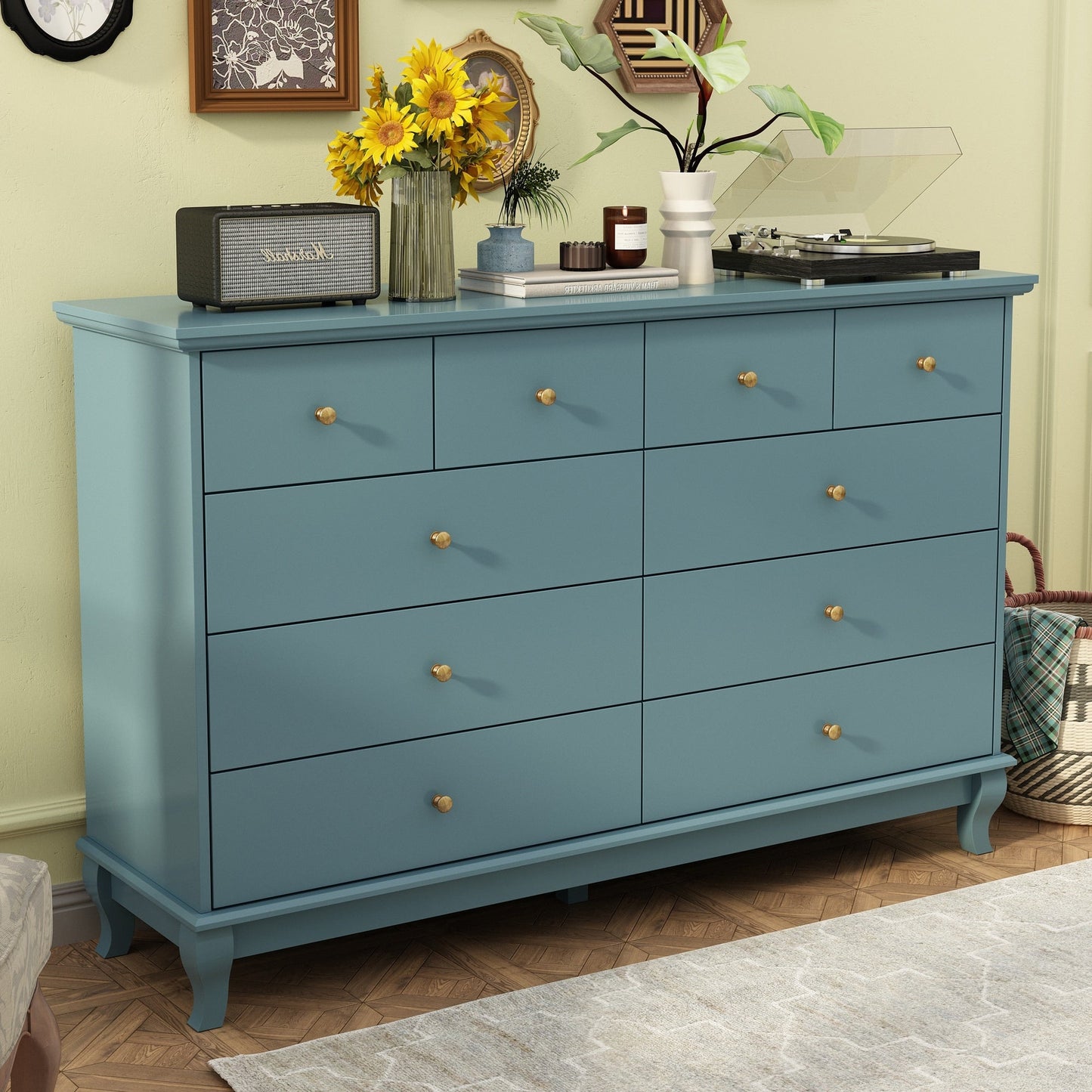 Commode double à 10 tiroirs pour chambre à coucher, commode blanche, grand espace de rangement