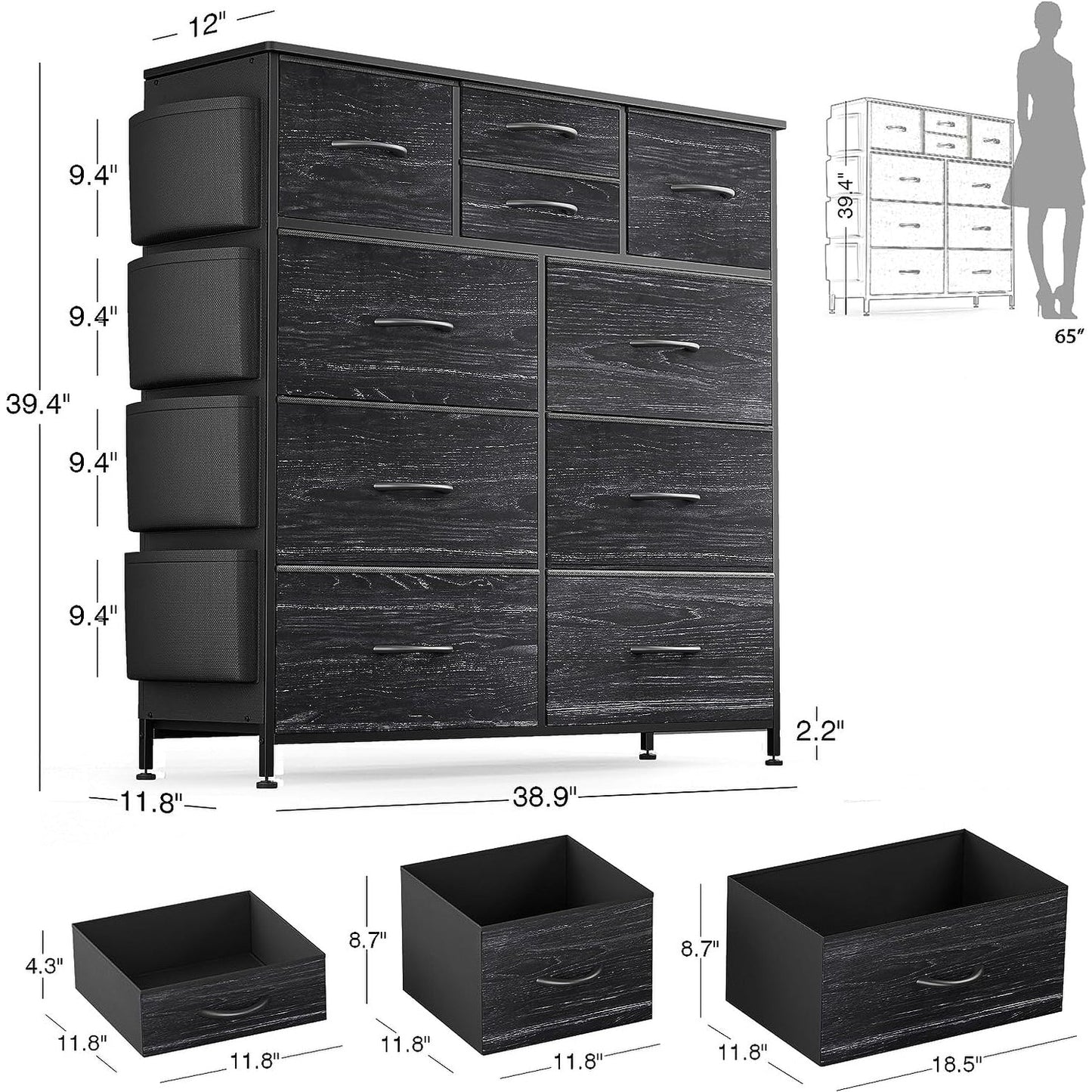 Commode à 10 tiroirs en tissu pour placard de rangement, unité de rangement pour chambre à coucher