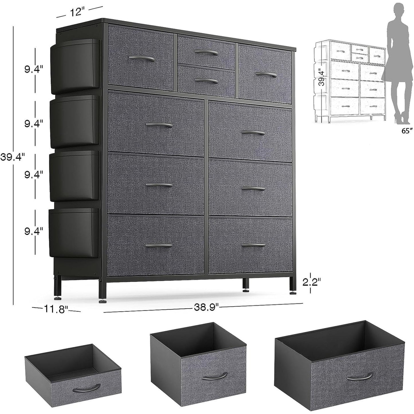 Commode à 10 tiroirs en tissu pour placard de rangement, unité de rangement pour chambre à coucher
