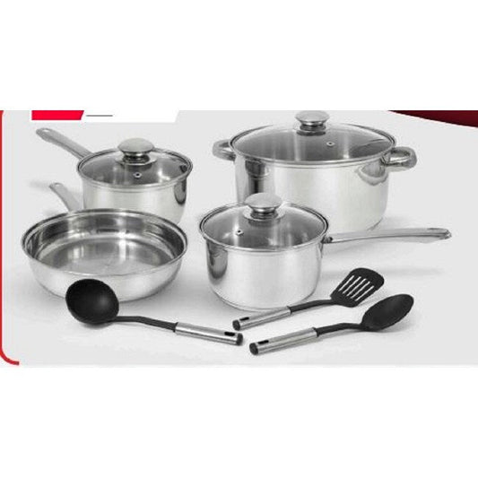 Batterie de cuisine en acier inoxydable 10 pièces avec base encapsulée, outils inclus