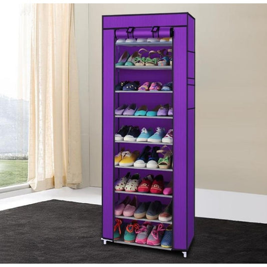 Étagère à chaussures à 10 niveaux, organiseur de rangement utilitaire avec housse anti-poussière en tissu non tissé, violet