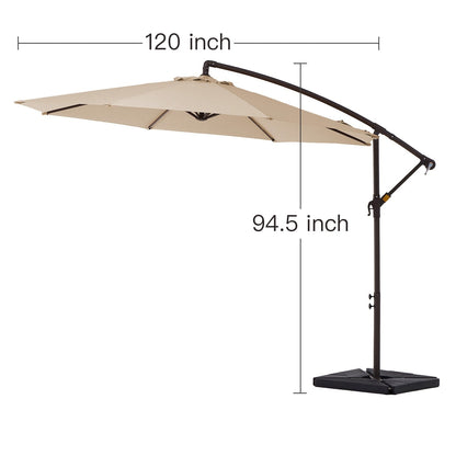 Parasol déporté à manivelle en acier de 10 pieds avec base lestée