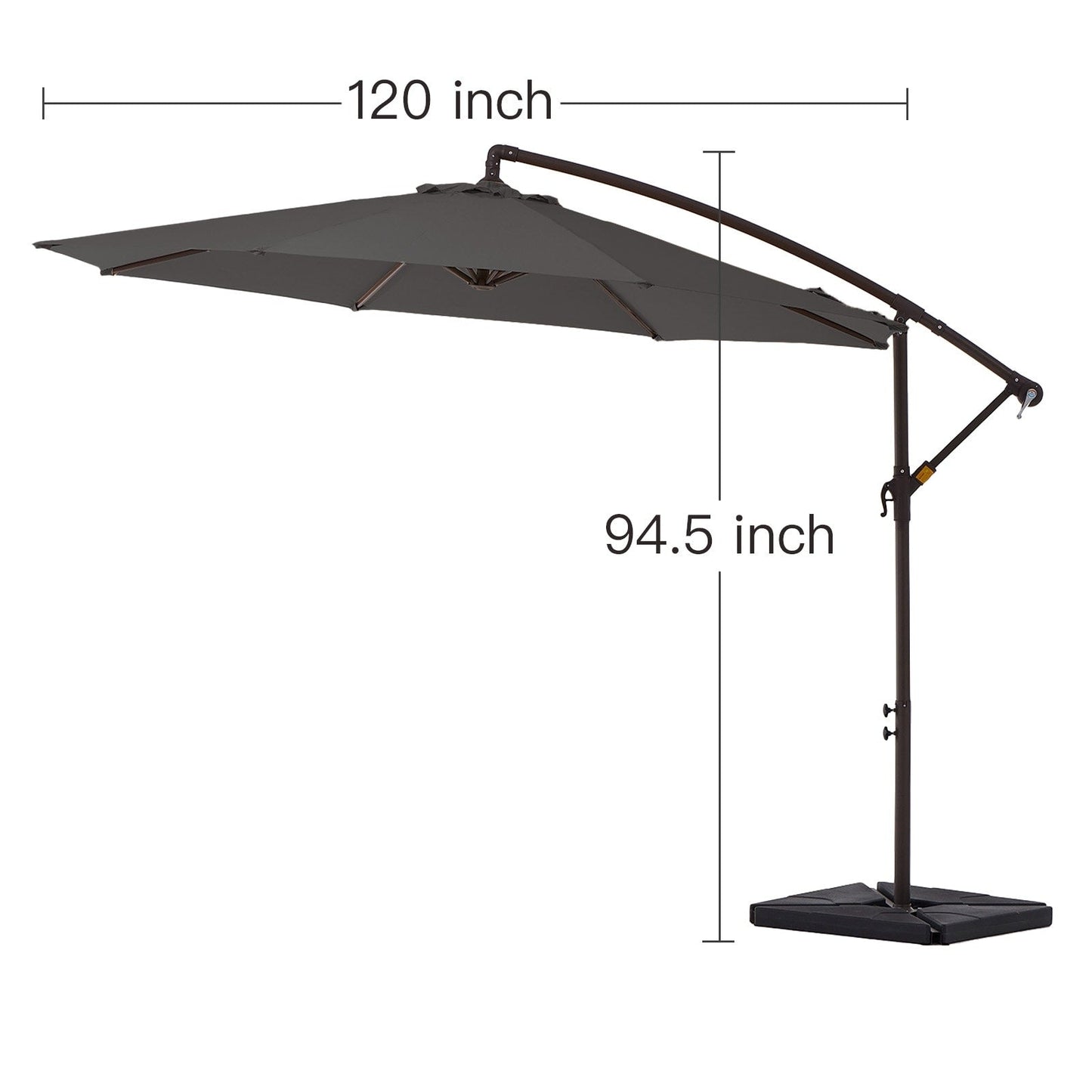 Parasol déporté à manivelle en acier de 10 pieds avec base lestée
