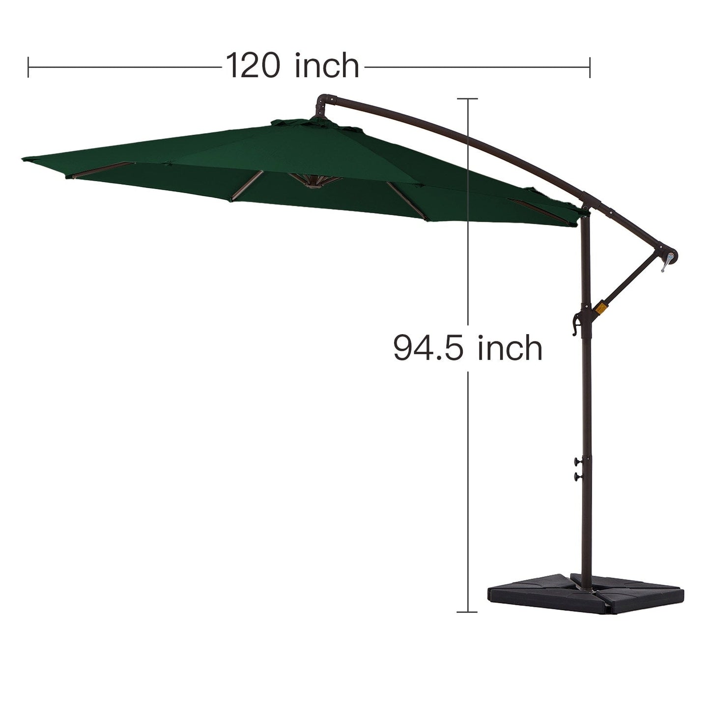 Parasol déporté à manivelle en acier de 10 pieds avec base lestée