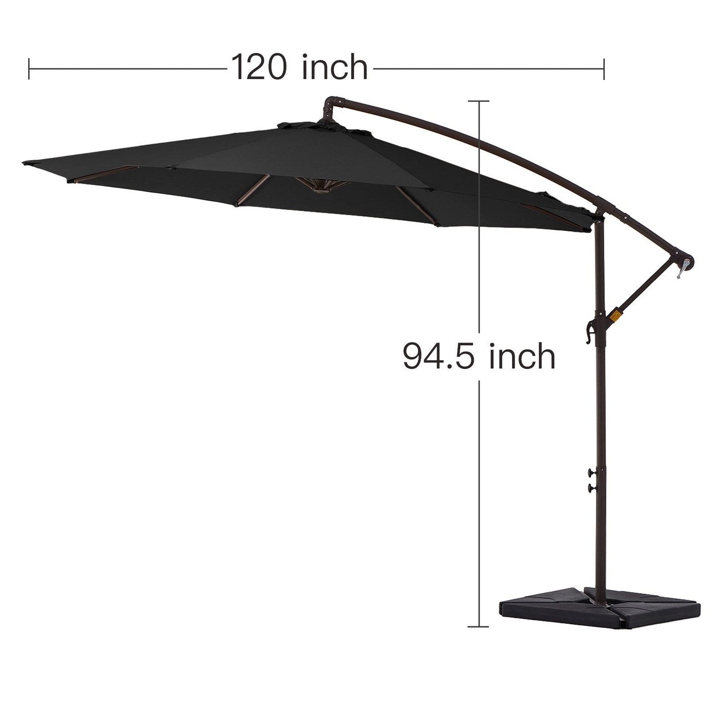 Parasol déporté à manivelle en acier de 10 pieds avec base lestée