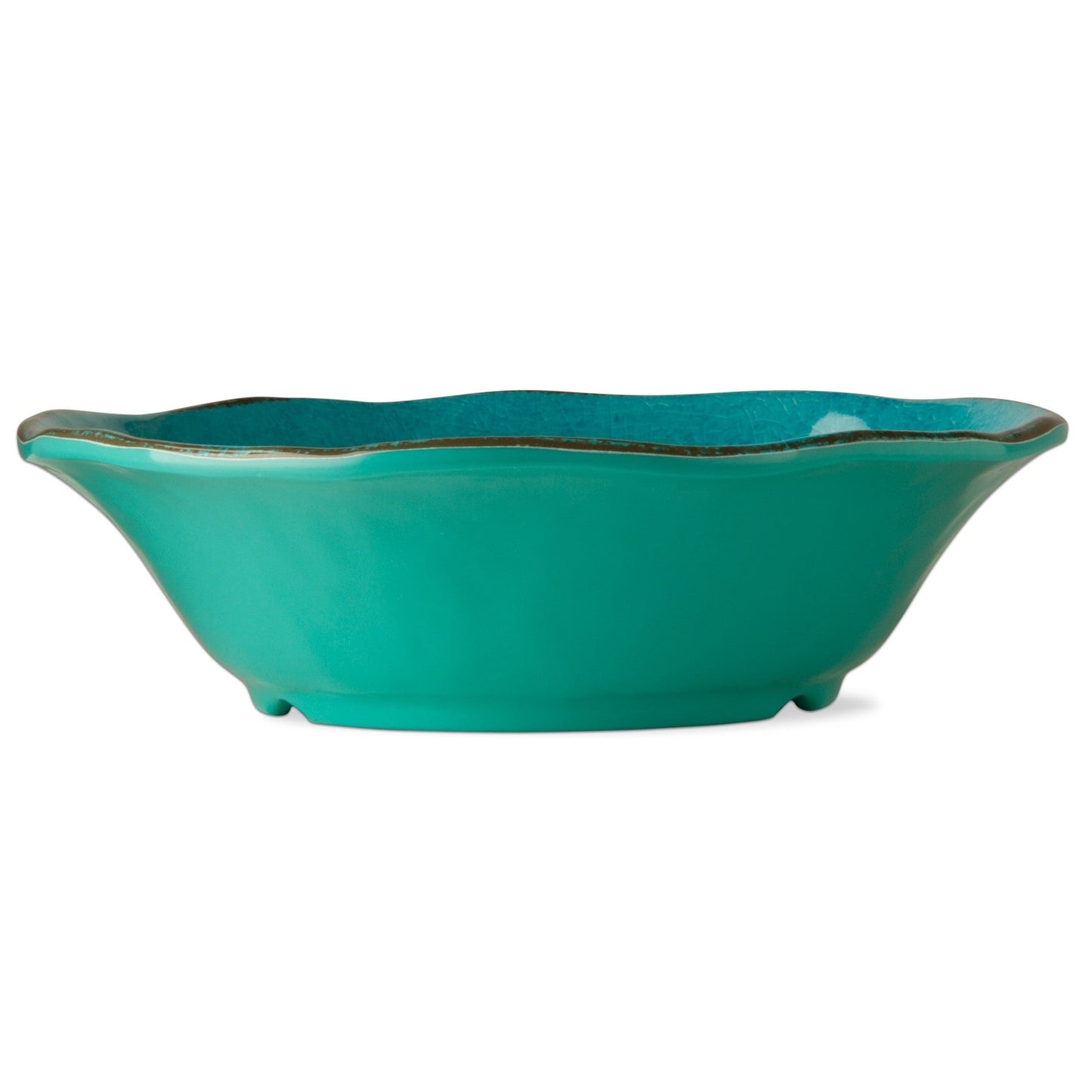 Bols de service en mélamine Veranda, 283 g, 18 cm, émaillé craquelé, bleu océan, à bords ondulés, 4 pièces, lavables au lave-vaisselle, pour l'intérieur et l'extérieur